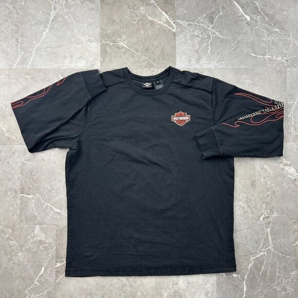 Harley Davidson Graphic Tee Mens 2XL XXL Flames y2k Embroidered Long Sleeve - Picture 2 of 9